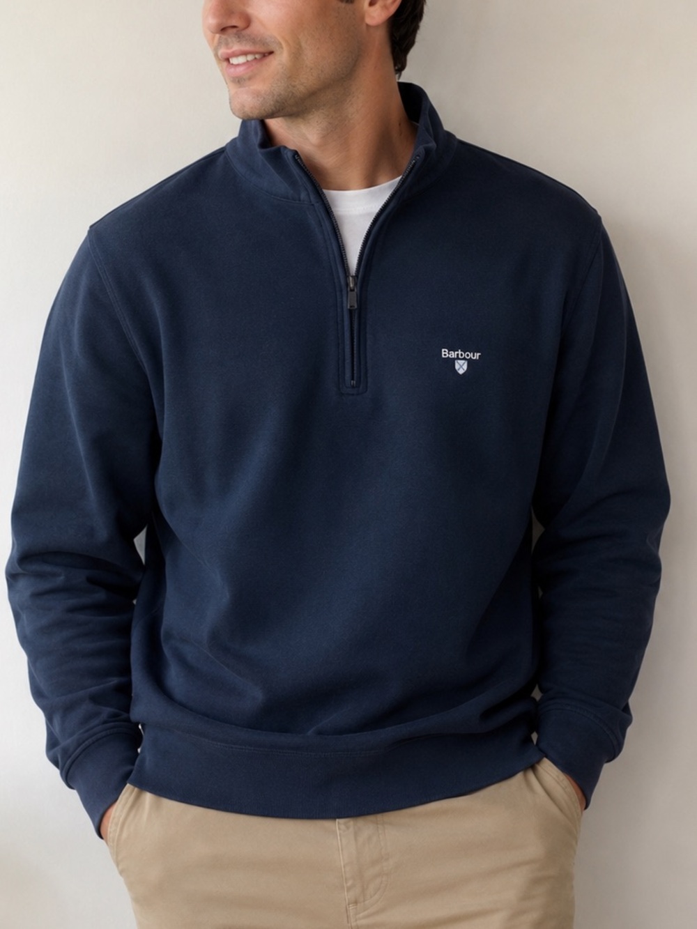 Barbour Men’s XL Navy Quarter Zip Pullover Sweatshirt Cotton Modal Blend Made in